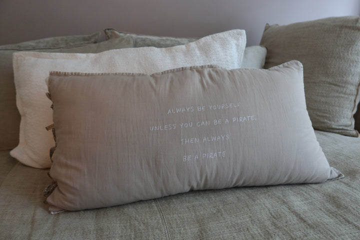 Naturel linnen pillow (+ inner) with off white embroidered letters 90 x 50 centimeter nol.28