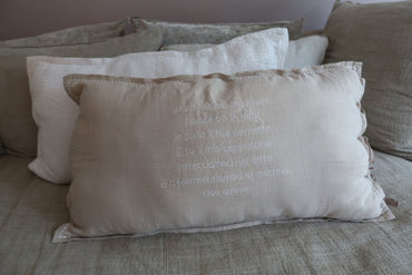 Natural linnen pillow (+ inner) with off white embroidered letters 90 x 50 cm no.8