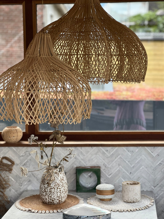 Rattan hang lamp flower shape - 40 cm -naturel