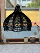 Rotan hanglamp bloemvorm - 40 cm - zwart